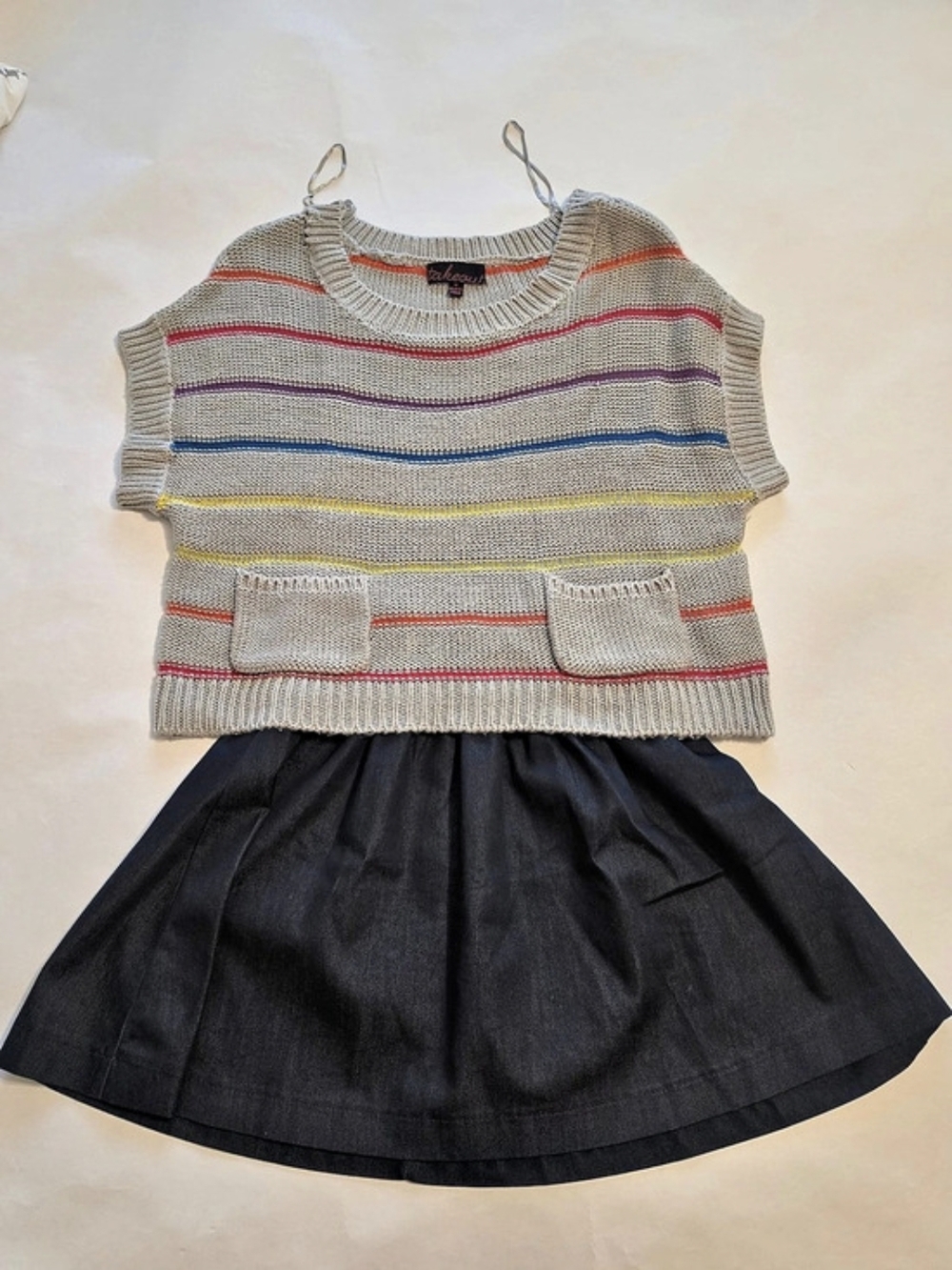 takeout Girls XS Striped Matching Set Gray & Black